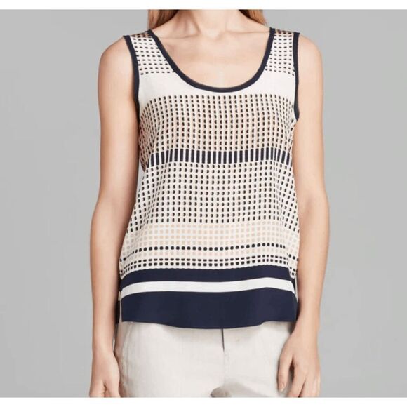 Vince Dot-Stripe Printed Silk Tank Top, Coastal Blue - Picture 2 of 8